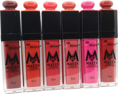 

AddBeauty With Kiss Matte Lipgloss Colorstay Moisture Stain ( #1,2#,3#,#4,#5,#6)(8 ml, Multicolor)