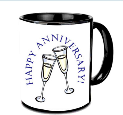 

Raj Laxmi Happy Anniversary With Lovely Design Multicolor Ceramic Mug(350 ml), Black