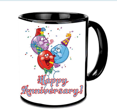 

Raj Laxmi Anniversary Wishes With Funny Cartoons Multicolor Ceramic Mug(350 ml), Black