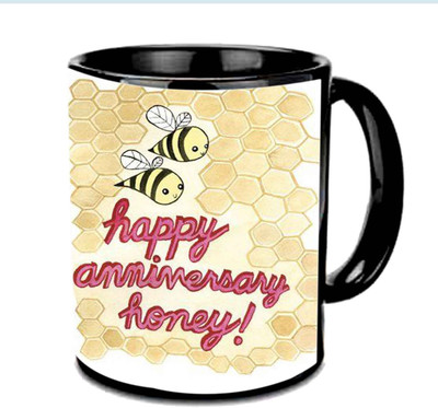 

Raj Laxmi Happy Anniversary Honey Multicolor Ceramic Mug(350 ml), Black