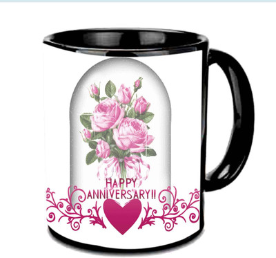 Raj Laxmi Happy Anniversary Dear Multicolor Ceramic Mug(350 ml), Black