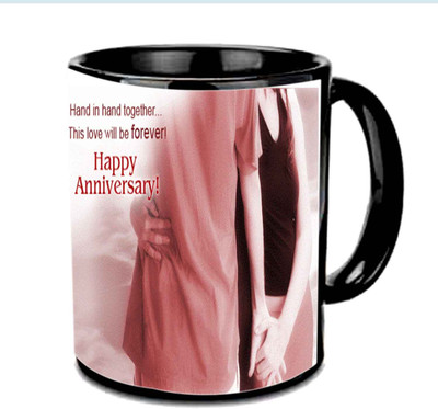 

Raj Laxmi Happy Anniversary With Love Content Multicolor Ceramic Mug(350 ml), Black