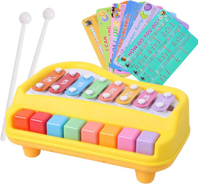 

Stylo 2 in 1 Piano Xylophone for Kids, Educational Musical Instruments for Babies, Toddlers Preschoolers, 8 Key Scales in Clear and Crisp Tones with Music Cards Songbook(Yellow)