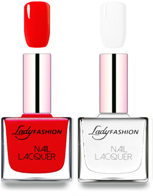 

Lady Fashion Cube Shaped Made In India Nail Polish Red, White(Pack of 2)