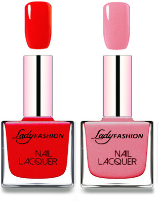 

Lady Fashion Cube Shaped Made In India Nail Polish Red, Silky Pink(Pack of 2)