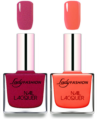 

Lady Fashion Cube Shaped Made In India Nail Polish Maroon, Light Orange(Pack of 2)