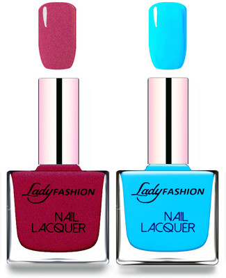 

Lady Fashion Cube Shaped Made In India Nail Polish Maroon, Sky Blue(Pack of 2)