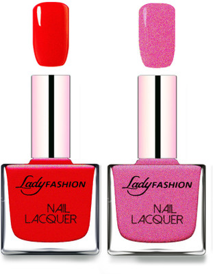 

Lady Fashion Cube Shaped Made In India Nail Polish Red, Abricoat Rose(Pack of 2)