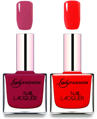 

Lady Fashion Cube Shaped Made In India Nail Polish Maroon, Red(Pack of 2)