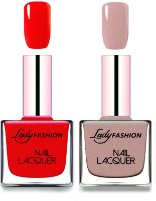 

Lady Fashion Cube Shaped Made In India Nail Polish Red, Silky Purple(Pack of 2)