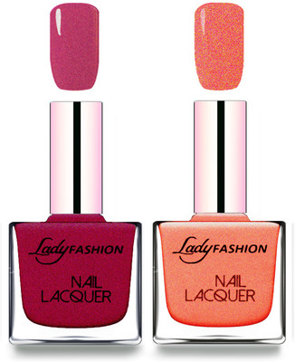 Lady Fashion Cube Shaped Made In India Nail Polish Maroon, Orange Silk(Pack of 2)