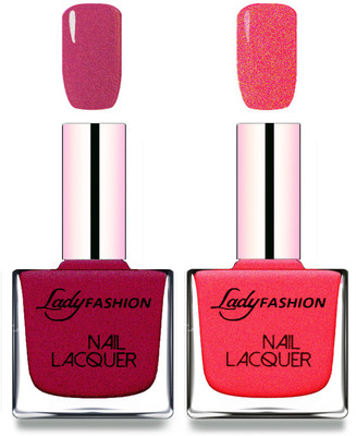 Lady Fashion Cube Shaped Made In India Nail Polish Maroon, Bright Pink(Pack of 2)