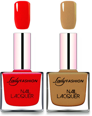 

Lady Fashion Cube Shaped Made In India Nail Polish Red, Mettalic Brown(Pack of 2)