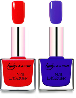 

Lady Fashion Cube Shaped Made In India Nail Polish Red, Blue(Pack of 2)