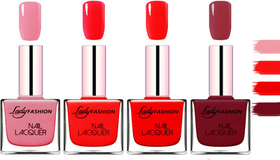 

Lady Fashion Extra Shine Extra Long Stay Chip Resistant Nail Polish Silky Pink,Bright Red,Red,Violet(Pack of 4)