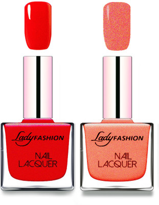 

Lady Fashion Cube Shaped Made In India Nail Polish Red, Orange Silk(Pack of 2)