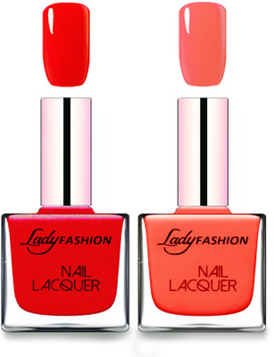 

Lady Fashion Cube Shaped Made In India Nail Polish Red, Light Orange(Pack of 2)