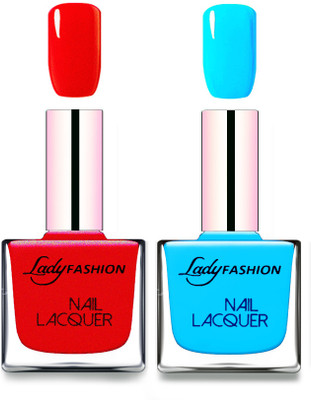 

Lady Fashion Cube Shaped Made In India Nail Polish Red, Sky Blue(Pack of 2)