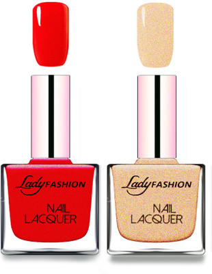 

Lady Fashion Cube Shaped Made In India Nail Polish Red, Beach Nude(Pack of 2)