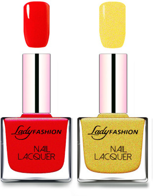 

Lady Fashion Cube Shaped Made In India Nail Polish Red, Golden(Pack of 2)