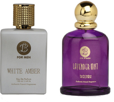 

Lyla Blanc Mens WHITE AMBER & Womens LAVENDER MIST - (Set of 2 Perfume for Couple) (100ml each) Eau de Parfum - 100 ml(For Men & Women)