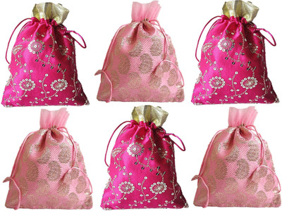 

Muccasacra Festival & Wedding Gifting Keri Keri Pink Shagun Return Gift Pouch (pack of 6) Potli(Pink)