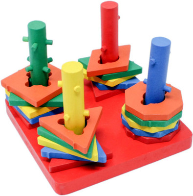 

Shoppernation Wooden Geometric Shape Sorter Puzzle - (1TNG236) - Triangle Square Rhombus Octagon Stacker Toys(20 Pieces)