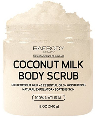 

Baebody Coconut Milk Body Scrub: With Salt, Almond Oil, and Vitamin E. Natural Exfoliator, Moisturizer Promoting Radiant Skin 12 oz. Scrub(75 g)