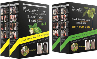 

Swarzstar DARK BROWN-2 & BLACK-2 COLOUR SHAMPOO-4 BOX IN 20 POUCH ML(500 ml)
