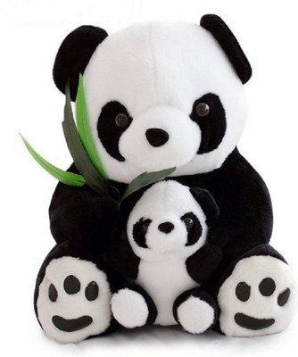 

GIFTERIA TEDDY BEAR STUFF PANDA WITH BABY & GREEN LEAVES 60CM FOR KIDS AND GIRLFRIEND - 60 cm(Black, White)