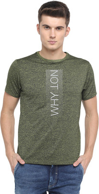 BASICS Printed, Typography Men Round Neck Green T-Shirt