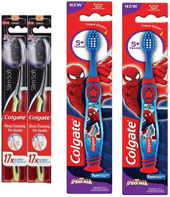 

Colgate 360 Charcoal Slimsoft Deep Cleaning and spidermen for kids Ultra Soft Toothbrush(Pack of 4)