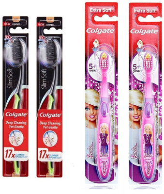 

Colgate 360 Charcoal Slimsoft Deep Cleaning and barbie for kids Ultra Soft Toothbrush(Pack of 4)