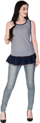 KSHARAA Casual No Sleeve Printed Women Grey Top