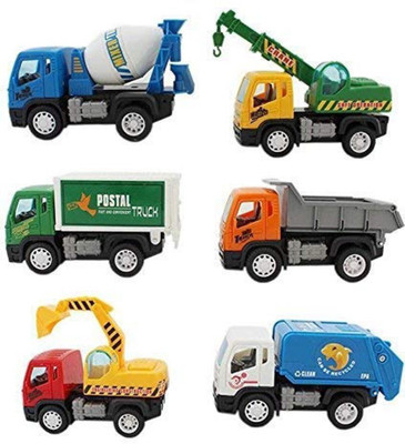 

DD RETAIL Kid's ABS Plastic Construction Vehicle Set- Dumper+JCB+Cement Mixer+Transportruck+GarbageTruck+Container+Crain (Pack of 6 Pcs)(Multicolor)