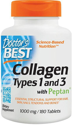 

Doctor's Best Collagen, Types 1 and 3 with Peptan, 1,000 mg, 180 Tablets(180 No)