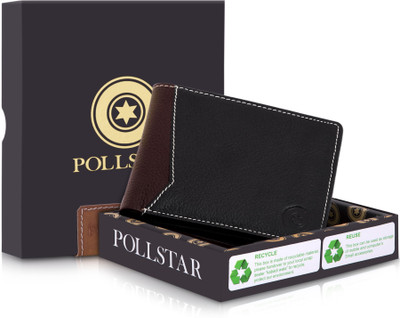 POLLSTAR Men Black Genuine Leather Wallet(8 Card Slots)