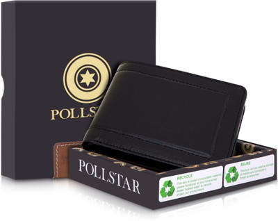

POLLSTAR Men Black Genuine Leather Wallet(3 Card Slots)