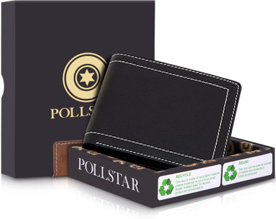 POLLSTAR Men Black Genuine Leather Wallet(9 Card Slots)