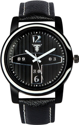 

Traktime New Edge Analog Luxury Black Round Dial Leather Strap Watch - For Men