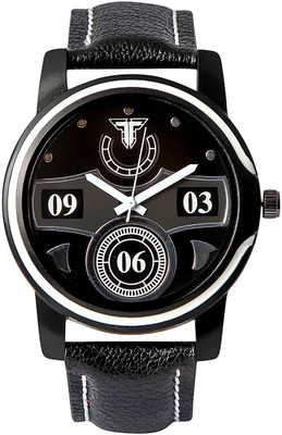 

Traktime New Edge Analogue Black & White Tone Round Dial Leather Strap Watch - For Men