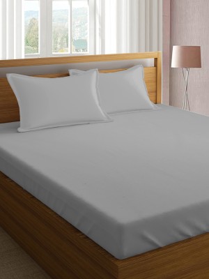 Pizuna 400 TC Cotton King Solid Flat Bedsheet(Pack of 1, Silver/Grey)