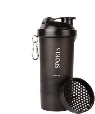 

Tom & Gee Gym Bottle 2 Storage Compartments Cups 500 ml Shaker(Pack of 1, Black)