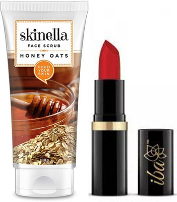 

skinella Honey Oats Face Scrub and iba halal A62 pure red lipstick combo(Set of 2)
