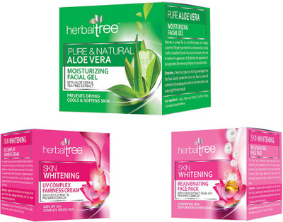 

Herbaltree Combo Pack Aloevera Moisturizing Gel 60ml & UV Complex Fairness Cream 60ml & Skin Whitening Face Pack 60ml Pack Of 3(Set of 1)