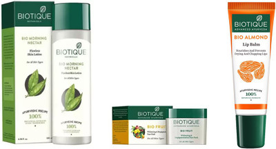 

BIOTIQUE BIO Morning Nectar Flawless Skin Moisturizer, Fruit Whitening And Depigmentation Face Pack, lip balm(Set of 3)