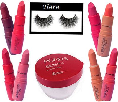

tiara Eyelashes , Mac Giambattista Valli Lipstick Pack Of 8 , Ponds Age Miracle Wrinkle Corrector Day Cream(Set of 10)