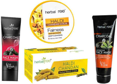 

Herbaltree Combo Pack Haldi Chandan Bleach 300gm, Haldi Chandan Bleach 180gm & Activated Charcoal Face Wash, Face Mask 120ml Pack Of 4(Set of 1)