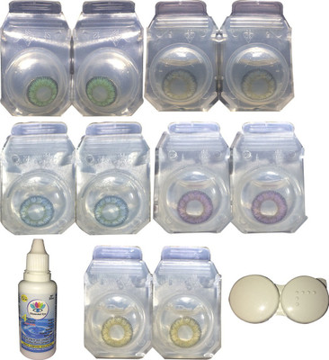 

Iconic Eye Green Grey Blue Hazel Voilet(Purple) 5 pair with case and solution Monthly Contact Lens(0.0, green, grey, sky blue, hazel, purple, Pack of 12)