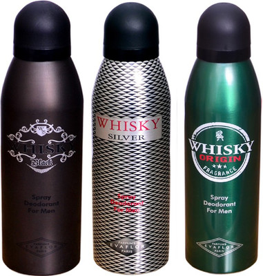 

WHISKY BLACK & SILVER & GREEN Deodorant Spray - For Men(200 ml, Pack of 3)